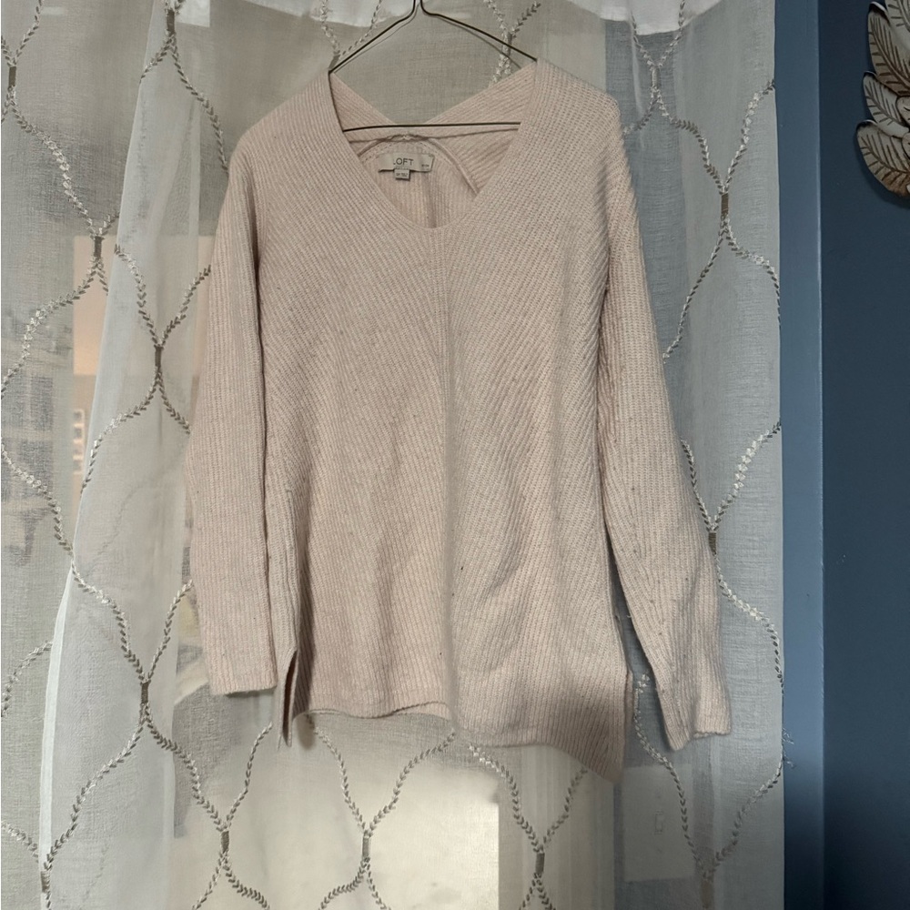 LOFT Soft Cream Ribbed Sweater - Picture 2 of 2